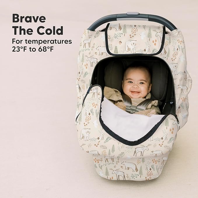 KeaBabies Winter Car Seat Cover Baby, Newborn - Universal Fit Infant Carseat Covers Baby Girl, Boy, Breathable, Lightweight Blanket, Easy to Use Stroller Canopy, Rain, Wind, Sun Shade (Wildwood)