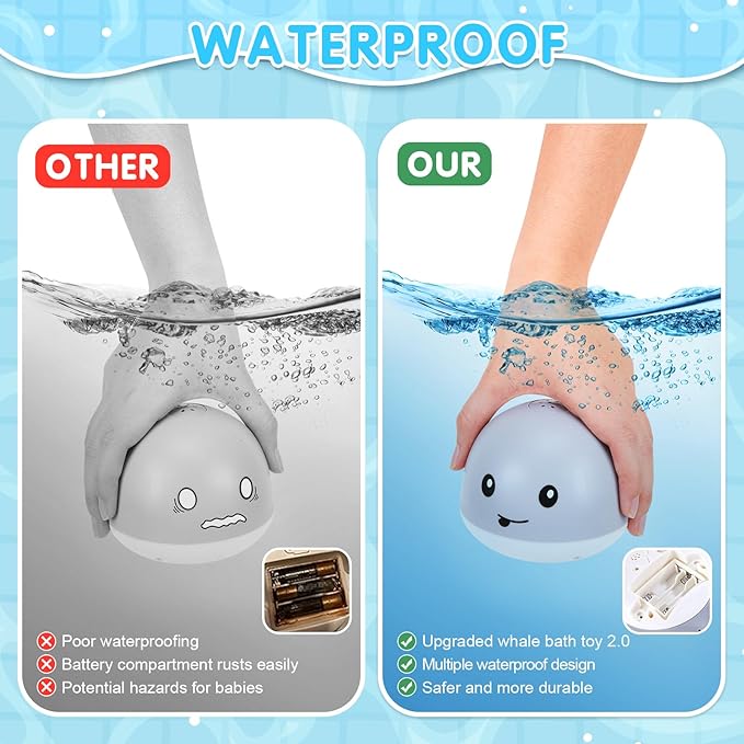 Whale Bath Toy Sprinkler, Baby Easter Basket Stuffers, Light Up Bath Toys for Kids Ages 1-3 Babies 6-12-18 Months, 1 2 3 Year Old Boys Girls Easter Toddler Birthday Gifts, Bathtub Pool Water Table Toy