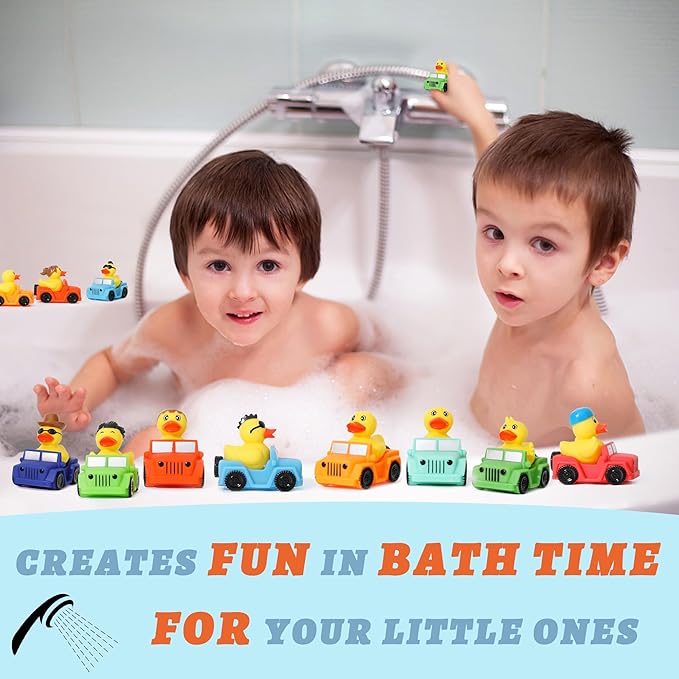 XY-WQ 32 Pack Rubber Duck for Jeeps Ducking - 3" Bulk Floater Duck for Kids - The Shape of a Vehicle - Baby Bath Toy Assortment - Party Favors, Birthdays, Bath Time, and More (8 Varieties)