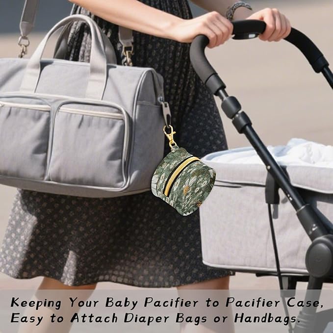 Pacifier Holder with Clip Pacifier Case for Diaper Bag Round Baby Pacifier Pouch Box Bag Portable Summer Daisy Butterfly Green