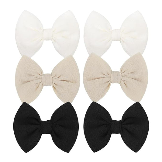 Baby Girls Hair 3'' Bows Clips Set Handmade Bow Hair Clips Hair Accessories Alligator Clip for Babies Infant Toddlers Little Kids 6 PCS Black White Beige
