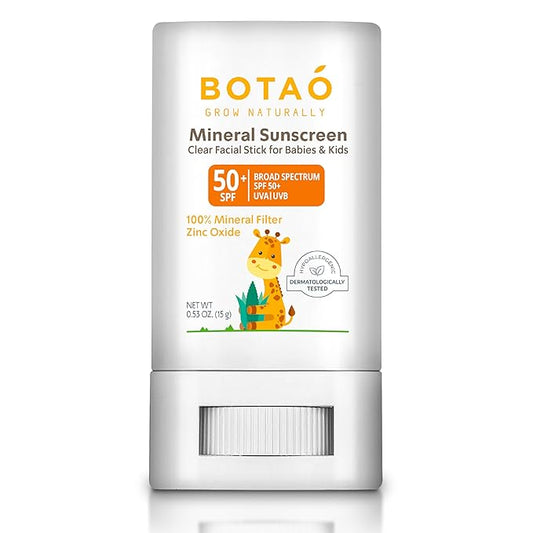 Botao baby Mineral Sunscreen Stick 100% Zinc Oxide SPF 50+ Water Resistant UVA/UVB Protection Easy to Apply Fragrance Free, babies & kids, for sensetive skin, Unscented