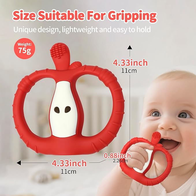 Vibrating Teether for Baby with Remote Control - Chewy Sensory Toy for Teething & Autism, 10-Speed Vibration Modes, USB Rechargeable, Food Grade Silicone Teether for Sensory Seekers (Red)