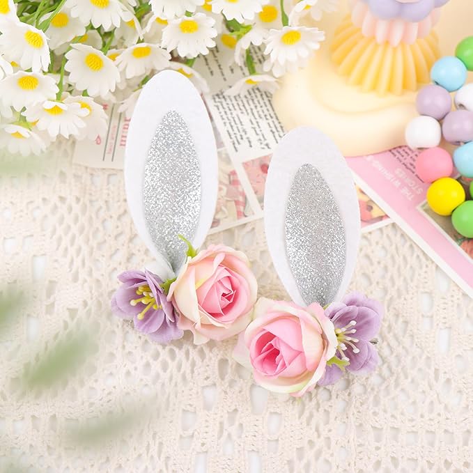 Easter Velvet Bow Hair Clips for Baby Girls Alligator Bow Clip Easter Bunny Ears Flower Clips Hairpin Easter Hair Accessories for Infant Toddler White