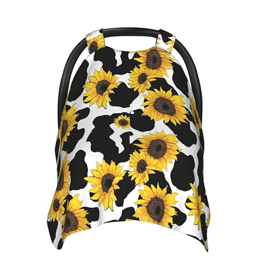 KiuLoam Sunflower Cow Print Pattern Baby Car Seat Canopy, Nursing Cover for Mom Breastfeeding Scarf, Infant Car Seat Cover/Multiuse Baby Stroller Covers for Babies Boys Girls