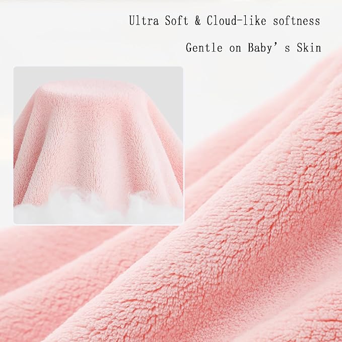 Baby Hooded Bath Towel 31.5"x31.5" Ultra Absorbent Cloud-Soft Cozy Coral Fleece, for Newborn Infant Toddler Up to 3 Years, Unisex Bathrobe Blanket 2PCS(Sakura Pink)