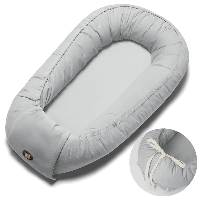 Baby Lounger, Adjustable Baby Lounger for Newborn 0-24 Months, Breathable & Soft Infant Lounger,Tummy Time Lounger for Home and Travel,Baby Girls & Boys Babies Stuff, Mother's Day Gift for Her, Grey