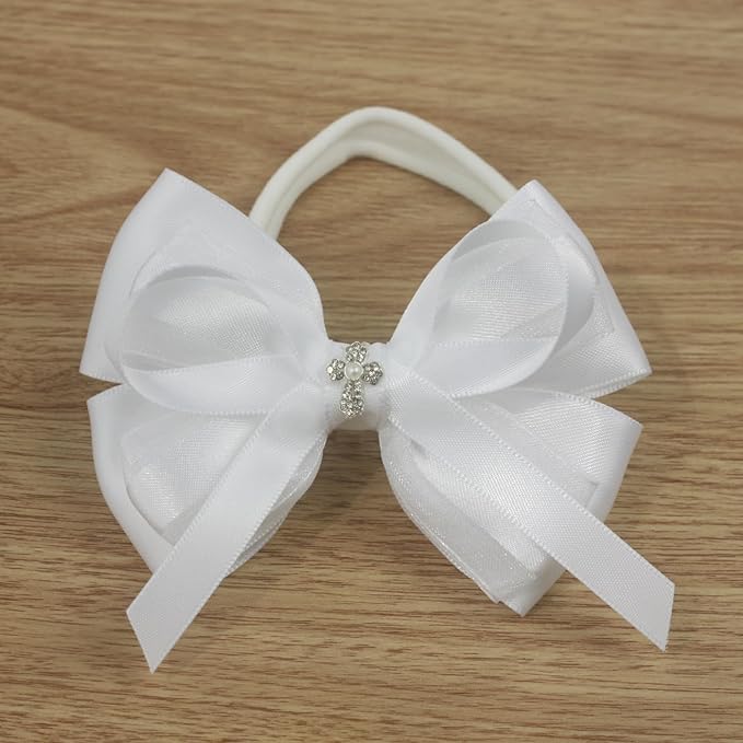 Nihao Baby White Lace Bow Big Baptism Headband for Baby Girls -1 PCS