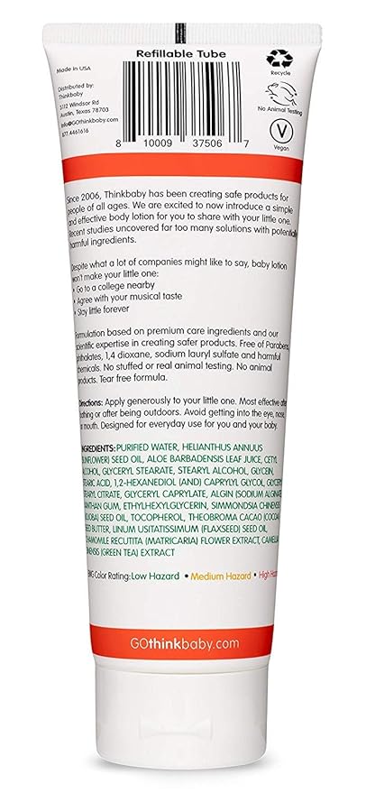 Thinkbaby Baby Lotion For Sensitive Skin | EWG Verified, Soothing Relief, Moisturizing, Nourishing | Fragrance Free, Unscented, For Face & Body - 8oz, 237 ML