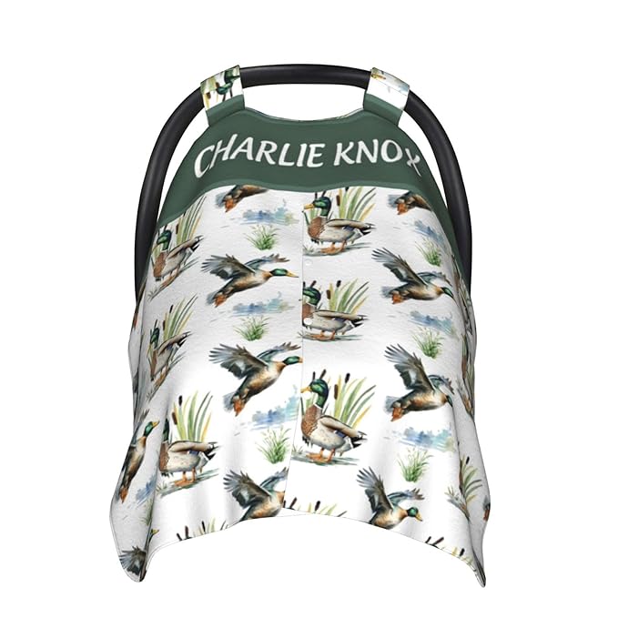 Personalized Baby Car Seat Canopy with Name – Wild Duck Theme, Custom Minky Nursing Cover for Boys & Girls, Soft Stroller Cover for Infants & Newborns, Carseat Canopy for Breastfeeding