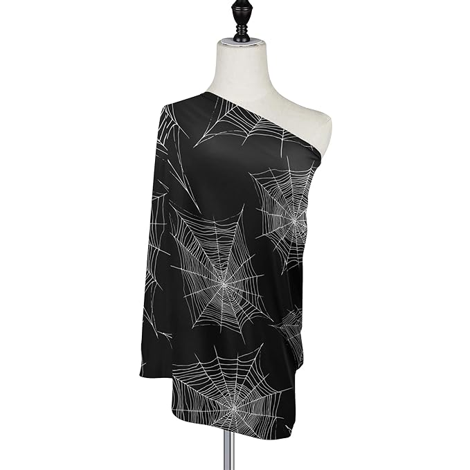 Halloween Cobweb Pattern Spider Web Black and White Design Stretchy Baby Car Seat Cover Infant Canopy Nursing Covers Breastfeeding Cover Breathable Windproof Winter Scarf for Boys Girls