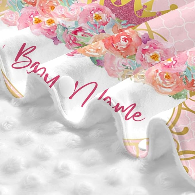 Personalized Flowers Crown, Customization Peekaboo Opening Carseat Canopy for Newborn, Breastfeeding Nursing, with Name Infant Toddler Blanket