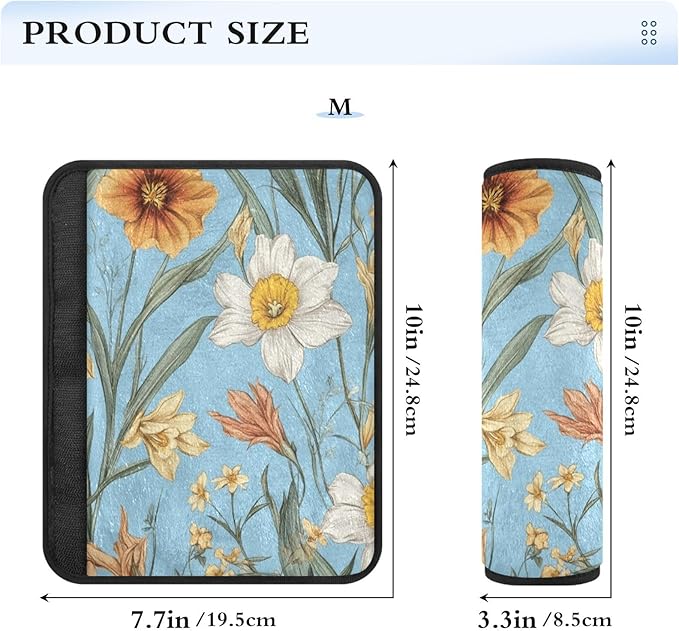Car Seat Belt Pads 2 Pack Breathable Baby Seat Shoulder Strap Cover for Adults Youth Kids S Autumn Flowers Flower Daffodil Gladiolus Blue