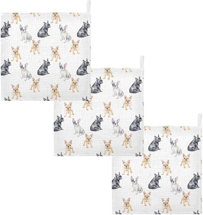 Baby Washcloths Cotton Pets French Bulldog Baby Muslin Washcloths Soft Baby Face Towel for Newborn Infants Baby Wipes, 11.8 X 11.8 Inch, 5 Pack