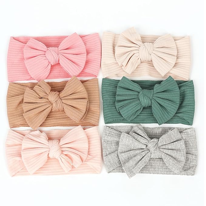 Cupimatch 6 Pieces Baby headbands: Bow design Soft Thread Cotton Solid color Comfort Headband Handmade Hair Newborn Infant Toddlers Kids