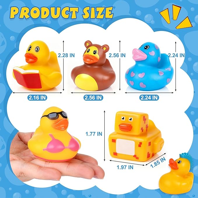 VISRIE 60 Pcs Rubber Ducks in Bulk, Assortment Ducks for Jeeps, Bulk Ducks for Toddler Bath Toys Kids Pool Toys Birthday Gifts Party Favors