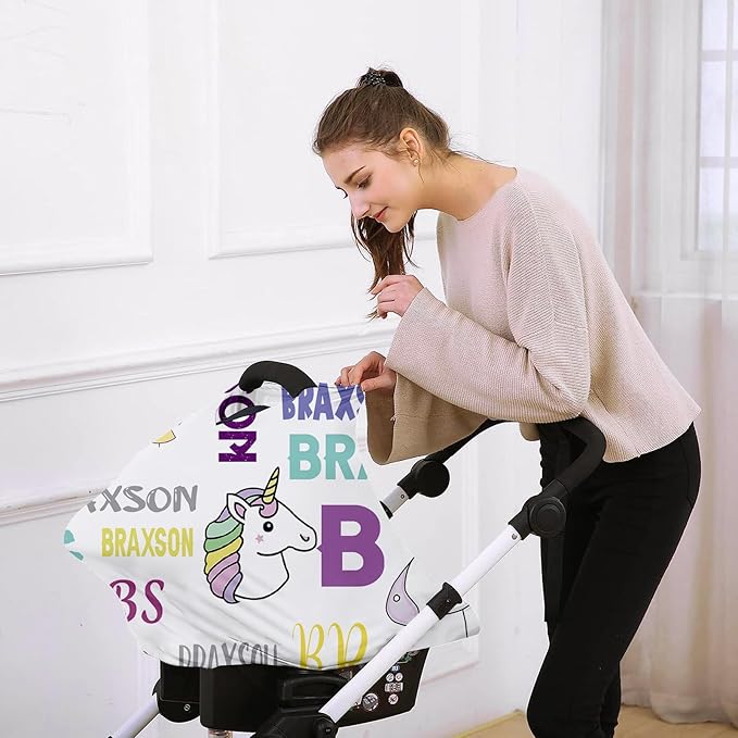 Personalised Infant Car Seat for New Parents - Baby Carseat Cover, Horse Pattern Breast Feeding Cover, Multi-Function pad for Boys Girls Toddlers - Christmas Gifts for Parent Babies(27"x29")