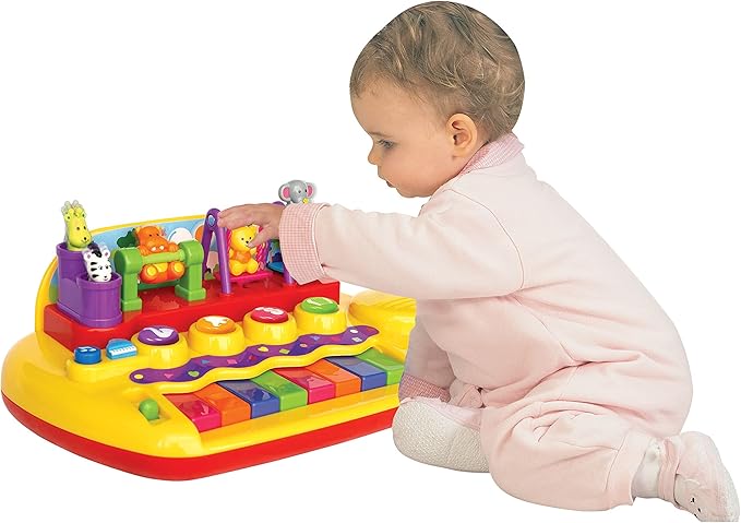 Kiddieland Playful Pals Piano for Toddlers, 8-Key Colorful Musical Toy with 5 Instrument Sounds, Moving Animal Figures, Songs, Ages 12+ Months