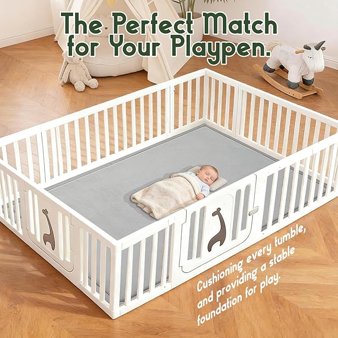 Baby Play Mat for Floor, 1.3 Inch Thick Memory Foam Tummy Time Mat with Non Slip Backing, Soft Coral Velvet 59X71 Inch Playpen Mat Crawling Tatami for Infants Toddlers Kids, Light Grey