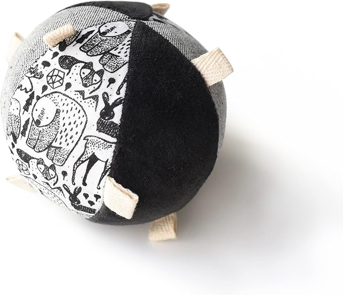 Wee Gallery Taggy Ball with Rattle, Soft Sensory Baby Toy, Sensory Ball with Organic Cotton Fabric, Little Tags & Gentle Rattle for Tummy Time, Grasping & Developmental Play, Nordic