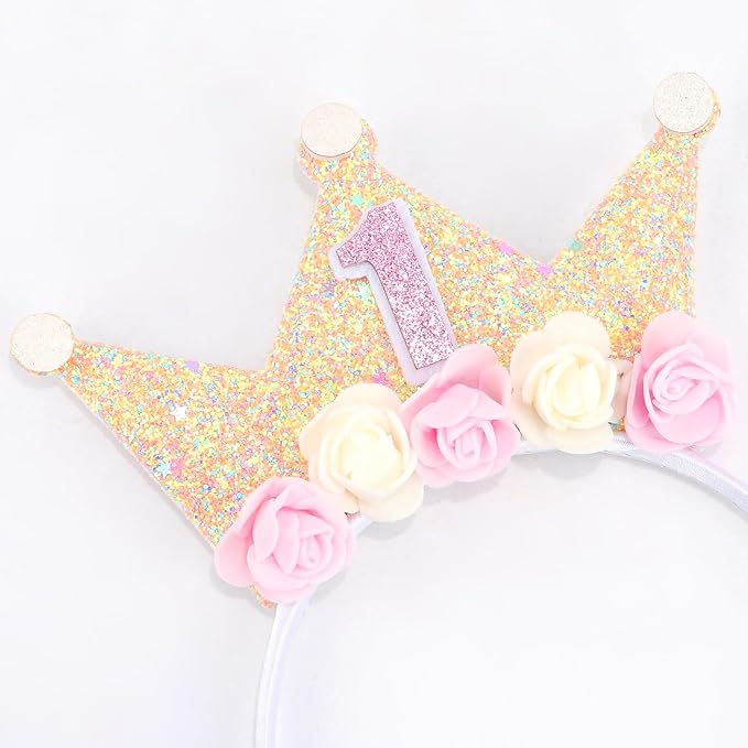 Canitor First Birthday Hat Sweet One Party Decorations 1st Birthday Girl Headband Crown Tiara for 1 Year Old Girl Gifts