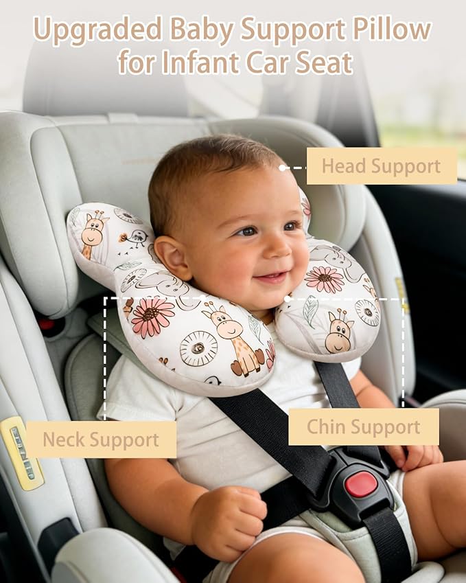 KAKIBLIN Baby Travel Pillow, Baby Neck Pillow for Car Seat, U-Shaped Head and Neck Support for Stroller Pushchair, Soft Cooling Breathable Infant Head Pillow for Newborn Toddler
