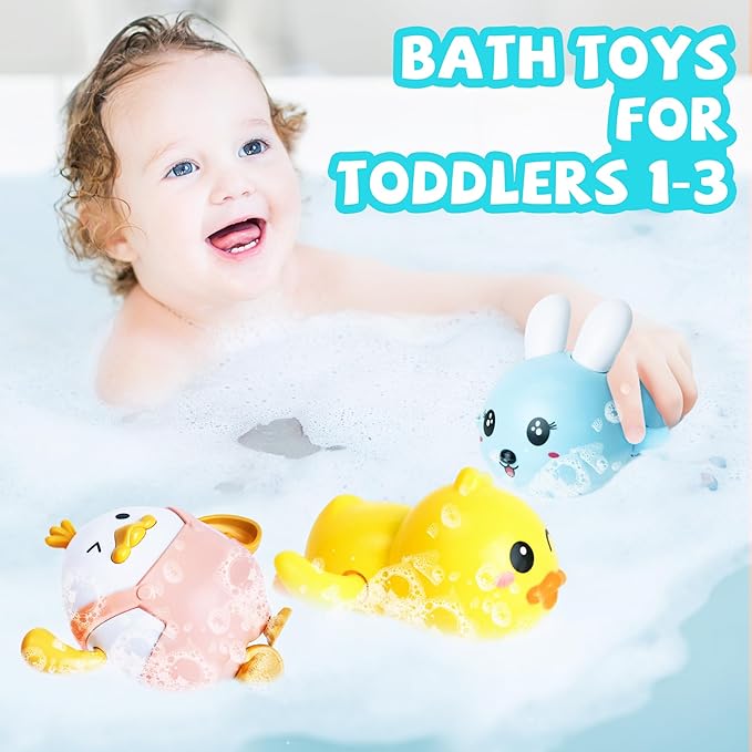 Easter Basket Stuffers - Easter Gifts for Kids - Set of 3 Wind Up Bath Toys - Easter Egg Fillers - Floating Pool Toys - Baby Bathtub Water Toys for Toddlers Newborn Infant Girls Boys 1 2 3 Year Old