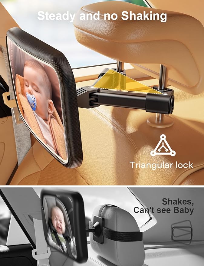 TAZENI Baby Car Mirror With Light for Baby Rechargeable Baby Mirror for Car Seat Rear Facing Hook Clip Design With Remote Control