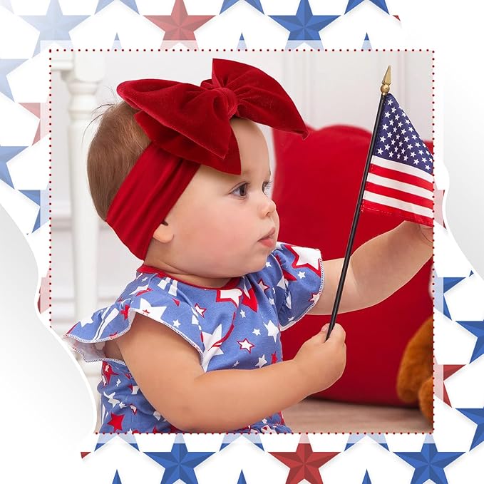 YanJie 4th of July Nylon Headbands for Baby Girls - Red Velvet Handmade Hair Accessories for Infants and Toddlers