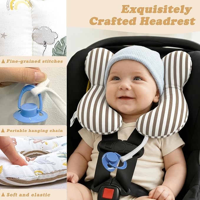 Toddler Travel Pillow Head Body Support for Car Seat and Stroller, Soft Reversible U-Shape Seat Comfort Accessory, Cartoon Lion