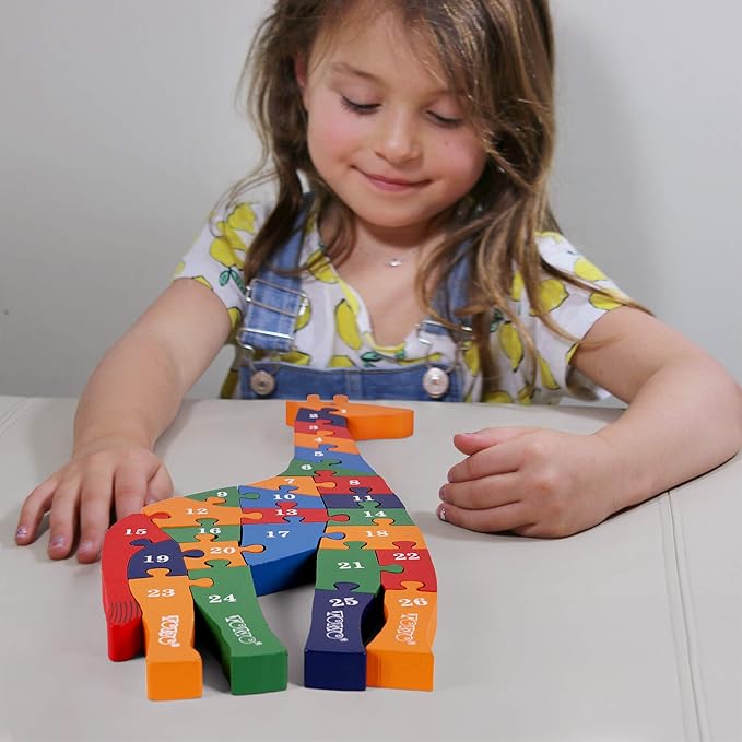 TOWO Wooden Giraffe Alphabet Blocks and Number Blocks Jigsaw Puzzle 41 cm Large Size 2 in 1 ABC Number Puzzle - Wooden Letter Puzzles Educational Toys for 3 Year olds