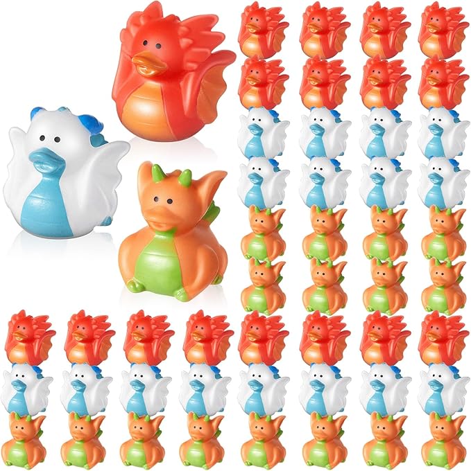Deekin 50 Pcs Assorted Rubber Ducks in Bulk, 2 Inch Rubber Duckies for Party Supplies, Mini Bath Toys for Baby Shower Pool Party (Dragon)