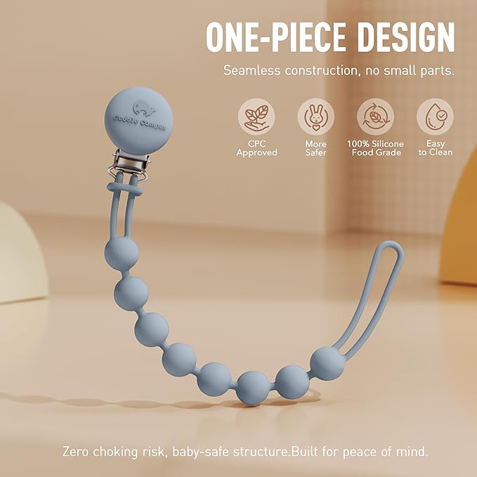 Cuddle Campus Silicone Pacifier Clip Holder with One Piece Design,Soft Flexible Binky Clips with Texture for Baby Boy and Girl Pack of 4 (0-6m)