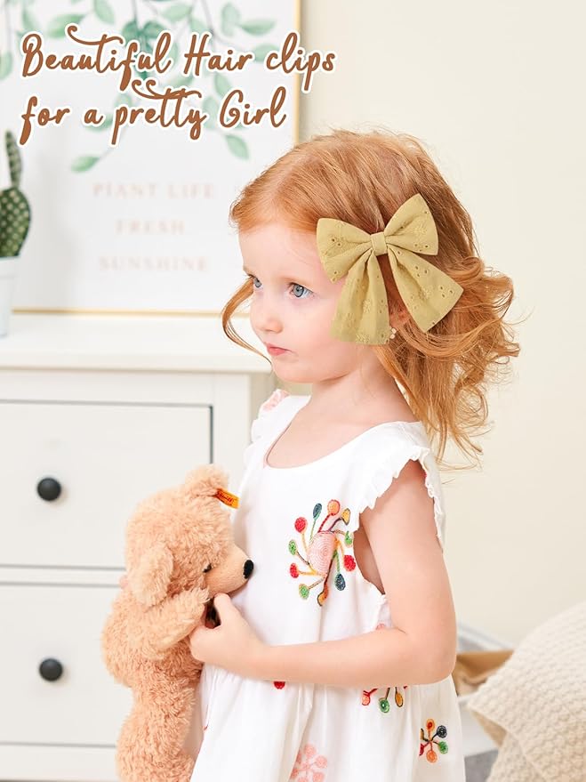 12PCS Baby Girls Hair Clips Fable Hair Bows Cotton Linen Bows for Girls Hair Accessories for Baby Toddlers Kids Light Color