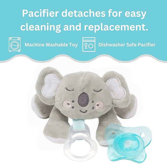 PaciBuddy Koala Pacifier Holder - Plush Toy with Detachable Pacifier & Universal Adapter, Gender Neutral Baby Gift for 0+ Months - Infant Plush Baby Toy, Versatile Baby Essentials, Binky