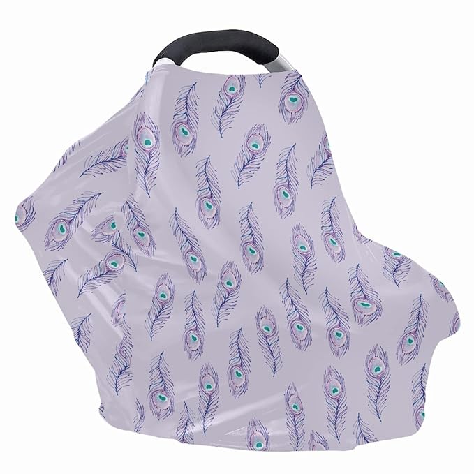 Coldinair Purple Peacock Feather Print Car Seat Cover for Babies Girls,Soft Breastfeeding Scarf Nursing Cover,Multi-use Covers for Infant Carseat Canopy/Shopping Cart/High Chair/Stroller Covers