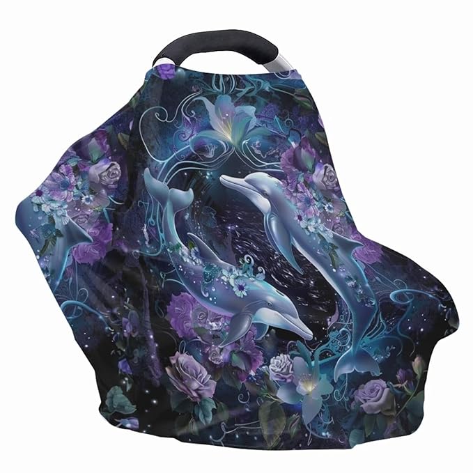 Youngerbaby Dolphin Flower Nursing Cover Carseat Canopy Car Seat Covers for Babies Mom Breastfeeding Scarf Infant Multi Use Cover for Baby Stroller Shopping Cart Feeding High Chair
