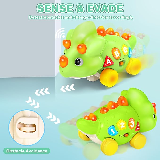 Musical Dinosaur Toys for 1 Year Old Baby - Tummy Time Light up Toys for Newborn Infant, Crawling Toys for 6-12-18 Months Kids, Early Learning Educational Toys and Gifts for 1-3 Year Old Toddlers