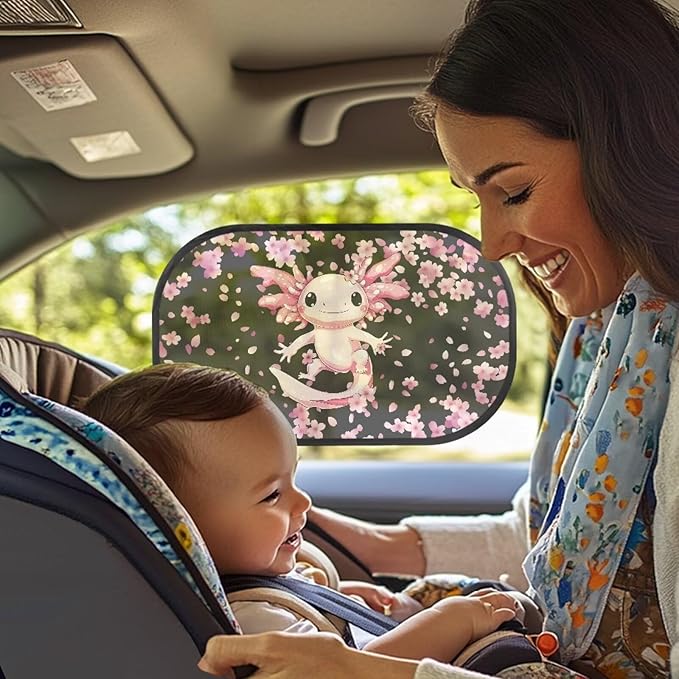Bulopur Axolotl Cherry Blossom Car Window Shades 2 Pack Baby Window Shades Easy to Install Car Sun Shade Side Windshield Sun Protection and Blocker for Most Vehicle, SUV, Truck
