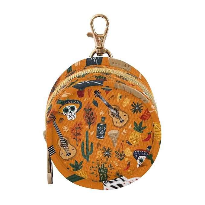 Pacifier Holder with Clip Pacifier Case for Diaper Bag Round Baby Pacifier Pouch Box Bag Portable Day of The Dead Orange Skull Cacti Guitar