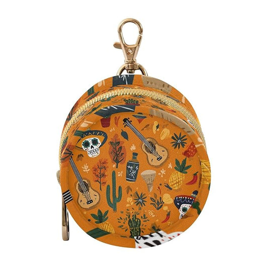 Pacifier Holder with Clip Pacifier Case for Diaper Bag Round Baby Pacifier Pouch Box Bag Portable Day of The Dead Orange Skull Cacti Guitar