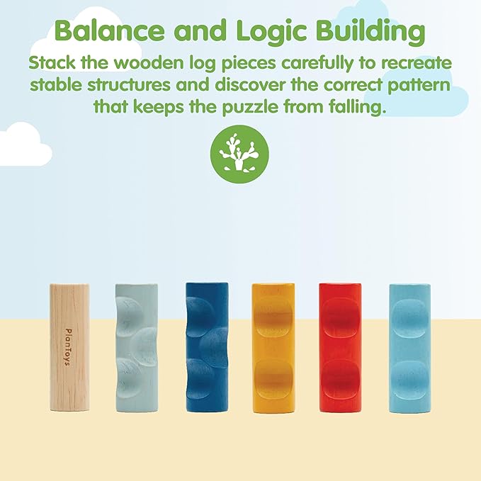 PlanToys® Wooden Log Puzzle for Kids | Montessori Brain Teaser Toy with 6 Interlocking Pieces | STEM Puzzle Game for Toddlers | Travel Game for Fine Motor Skills, Focus & Logical Thinking