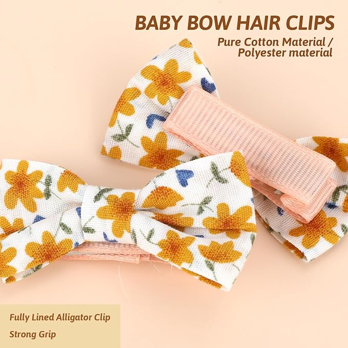 20 Pcs Baby Hair Clips Bows for Baby Girl Hair Accessories Cotton Handmade Fully Lined Clips Non Slip Barrettes for Fine Cute Tiny Bows Barrettes for Infants Toddlers, and Little Girls
