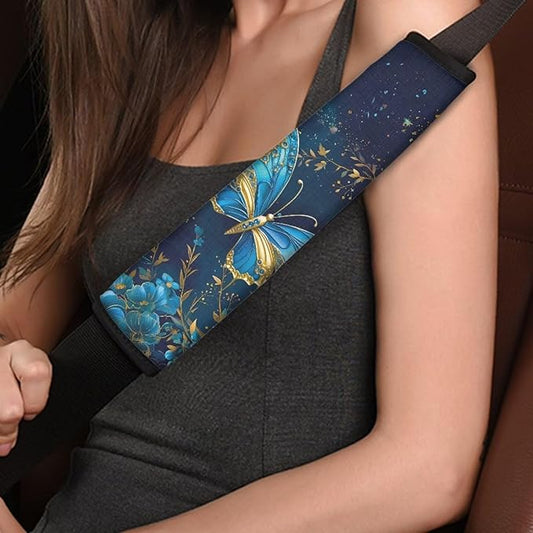 AFPANQZ Blue Butterfly Car Seat Belt Pads Covers Harness Car Accessories Safety Seatbelt Comfortable Pads Cushion for Adults Kids Non-Slip Shoulder Straps Cushion