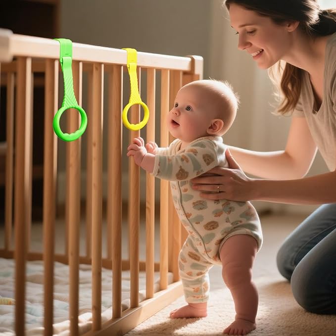 5PCS Playpen Baby Pull Up Rings - Premium Baby Handles for Play Pen Standing Up - Plastic Walking Exercises Assistant Rings for Infants Babies Toddler - Ergonomic Handles - 5 Colors