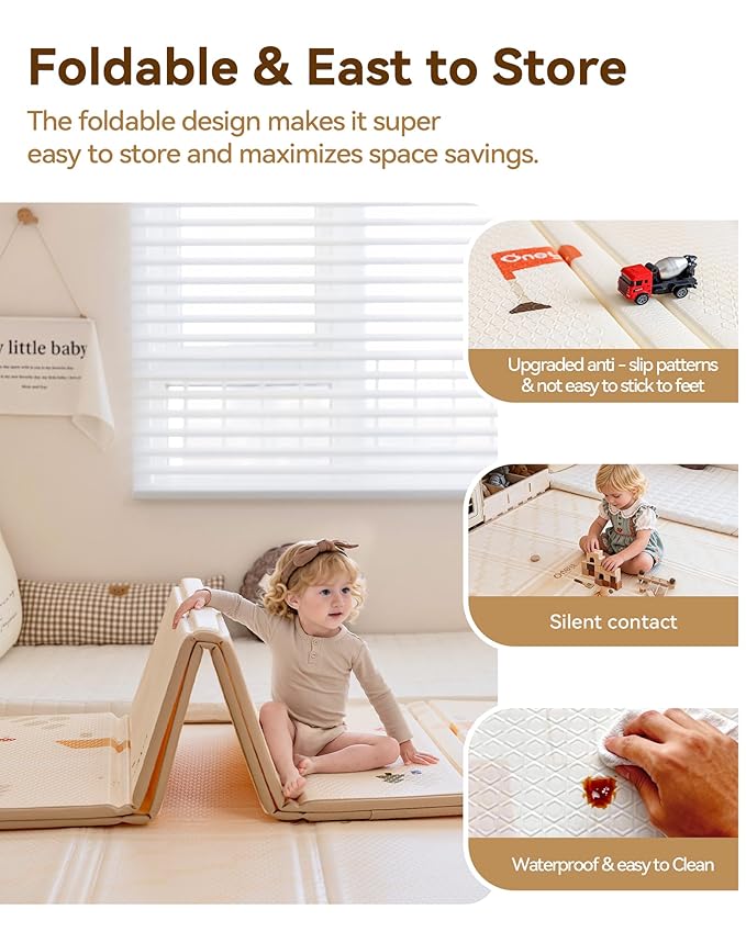 Baby Play Mat, 71 x 79 Inch Floor Mat with XPE Foam,Foldable & Reversible Baby Floor Play Mat , Perfect Baby Foam Playmat for Baby Playpen, Waterproof PlayMats for Babies, Infants,Indoor& Outdoor