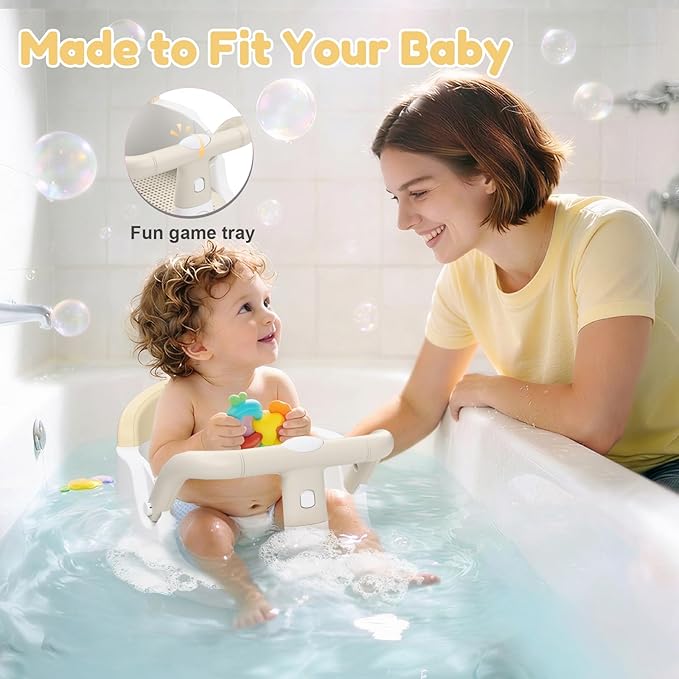 Baby Bath Seat for Babies 6 Months & Up Sitting Up | 360° Stable Toddler Bath Chair with One-Touch Button | Baby Bath Tub Seat with Suction Cups | Open Design, Compact, Detachable, Non-Slip(Yellow)