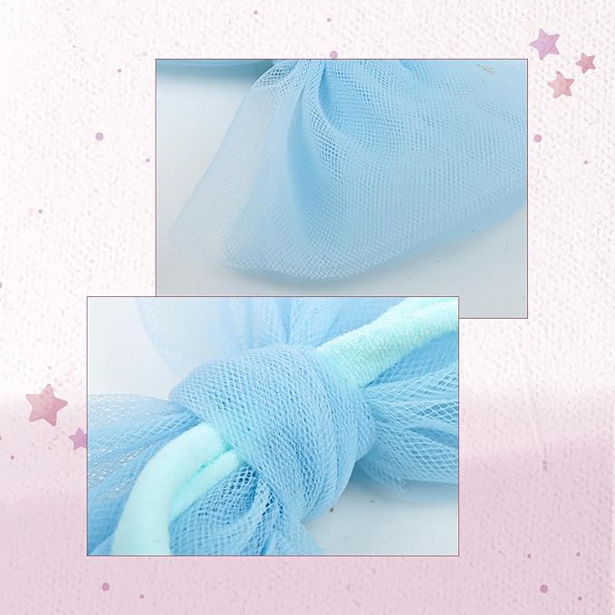 4 Pcs 4.5’’ Organza Lace Bow for Baby Girls Blue Headbands Black Mesh Hair Bows Baby Shower Gifts for Newborn Infant Toddler Girl
