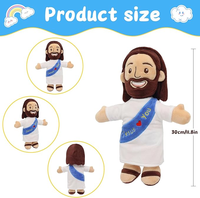Yelakey Jesus Plush 11.8" Stuffed Doll Soft Religious Plushie for Kids Christian Toy for Easter Christmas Baptism (Blue)