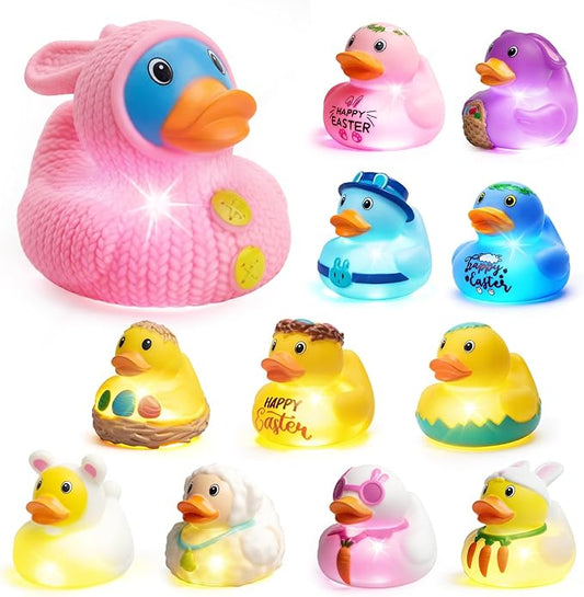 Easter Duck Bath Toys for Kids,Bunny Ducks Light Up Bath Toys for Toddlers, Easter Bathrub Toys Presents for Boys Girls Party Favors Decor